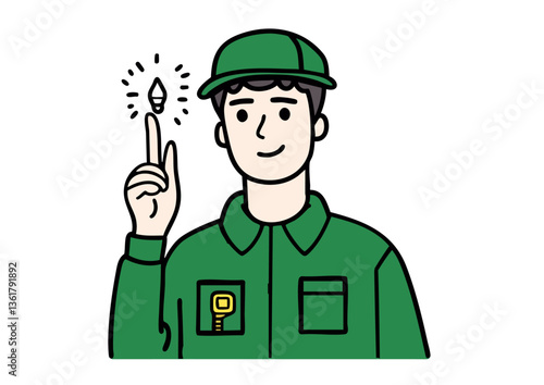 Vector illustration of a man in workwear having a sudden idea