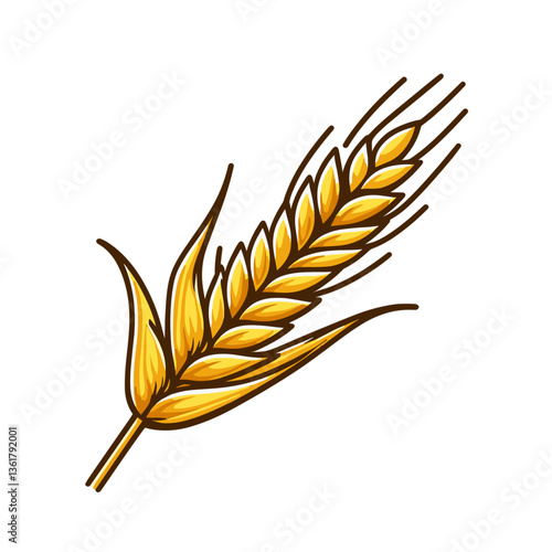 Golden wheat ear with detailed grains. Perfect for agriculture industry visuals and artisanal bakery branding.