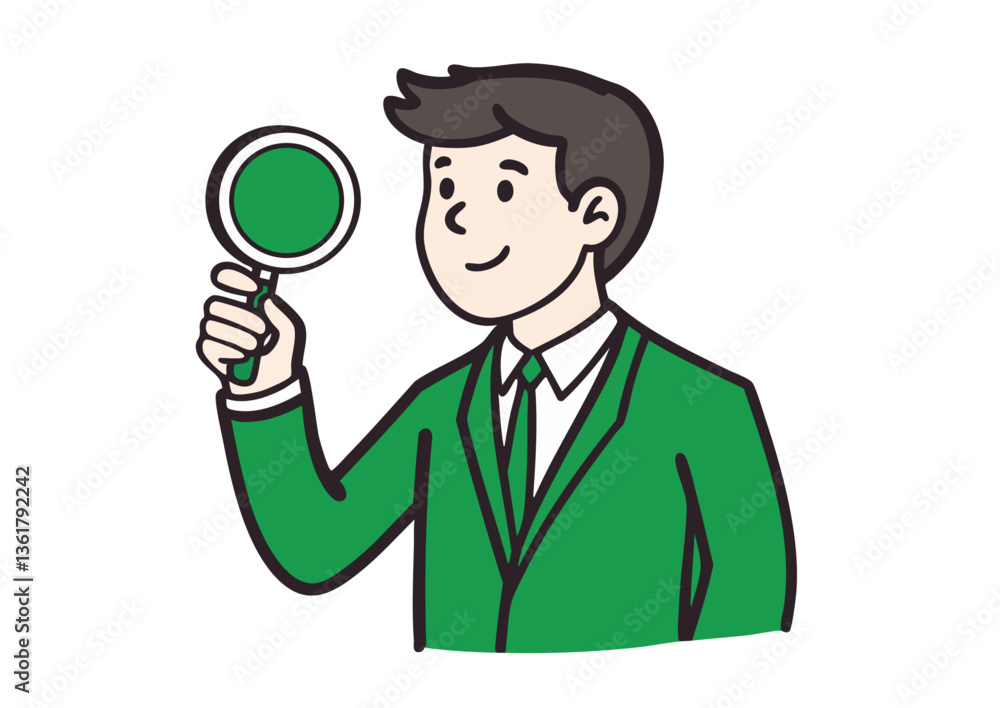 Vector illustration of a man in a suit observing with a magnifying glass Vector illustration of a man in a suit observing with a magnifying glass