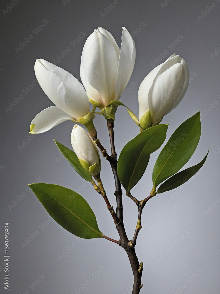 Obraz premium A single Magnolia branch with large, elegant white blossoms in full bloom
