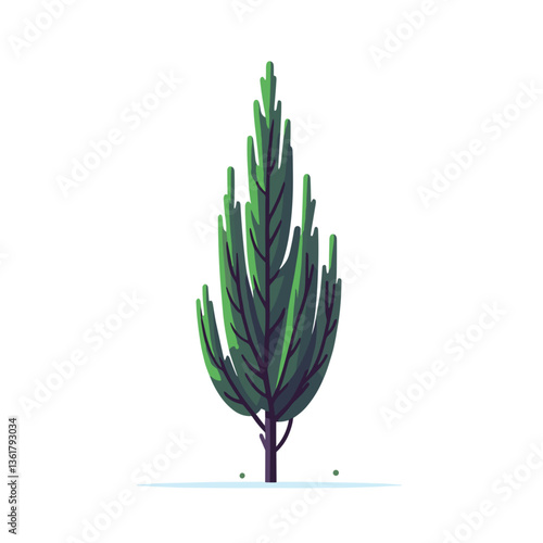 Slender cypress tree illustration with deep green foliage and slim profile. Ideal for Mediterranean landscape design, elegant garden planning, and formal estate visualization.