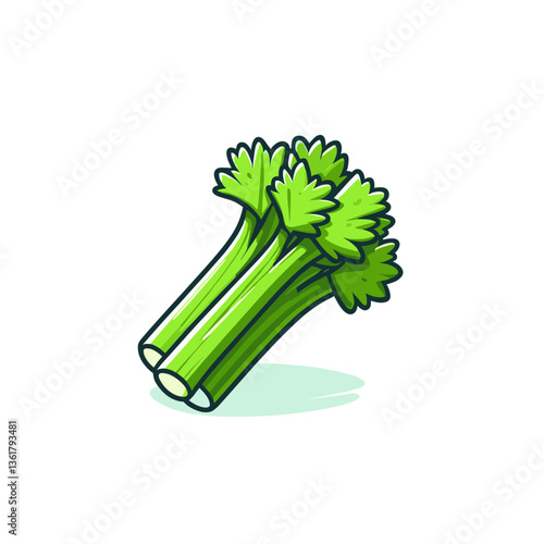 Fresh celery stalks with green leaves in simple vector style. Perfect for healthy recipe illustrations and nutritional food graphics.