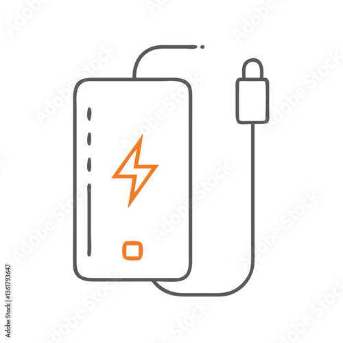 Free Download A minimalistic line drawing of a smartphone power bank with a charging cable, concept technology and convenience in modern life, useful for energy solutions and digital lifestyle promotions. - GFXLoad