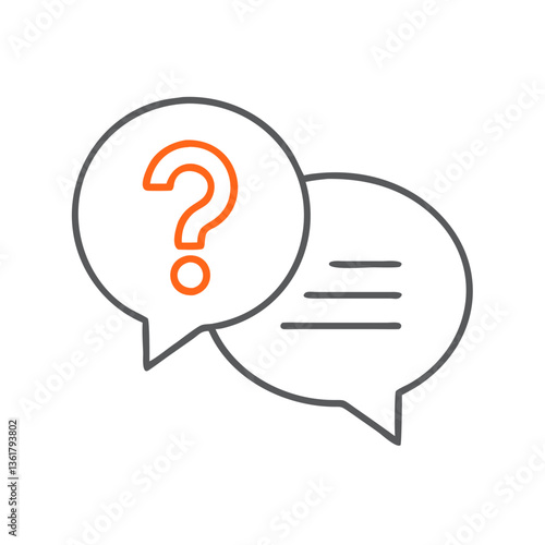 Two speech bubbles, one with a question mark, representing customer support, help desk, or FAQ section
