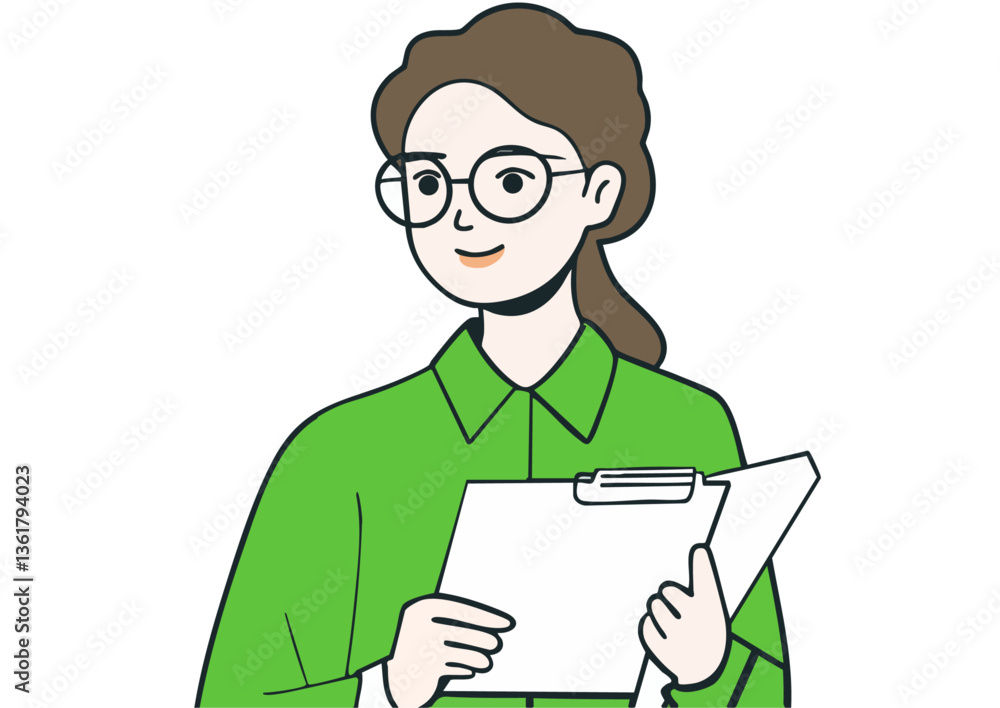 Vector illustration of a professional woman consultant holding documents Vector illustration of a professional woman consultant holding documents