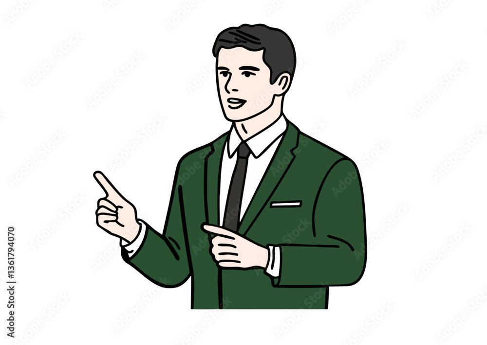 Vector illustration of a professional man in a suit guiding or presenting Vector illustration of a professional man in a suit guiding or presenting