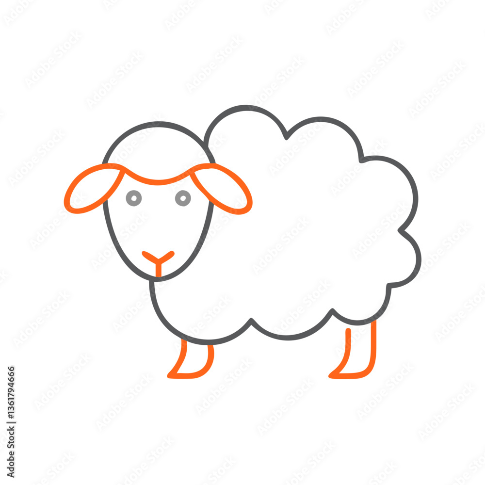 A cute cartoon sheep standing on a plain background, concept farm life and pastoral scenes, ideal for children's illustrations, educational materials, or animal-related themes. A cute cartoon sheep standing on a plain background, concept farm life and pastoral scenes, ideal for children's illustrations, educational materials, or animal-related themes.