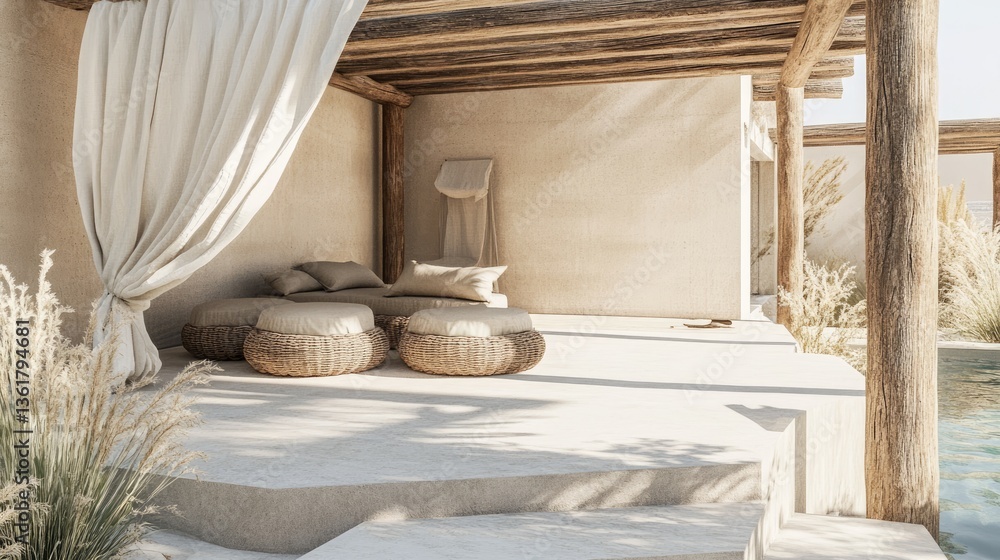 Serene Minimalist Beachfront Oasis: Tranquil Relaxation by the Poolside Serene Minimalist Beachfront Oasis: Tranquil Relaxation by the Poolside