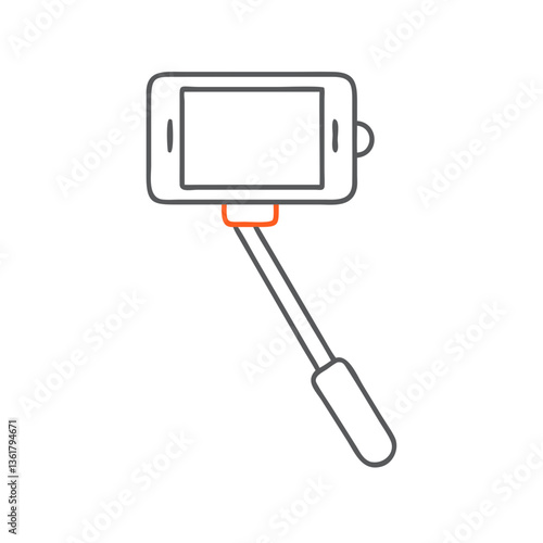 A smartphone mounted on a selfie stick, emphasizing modern photography and social media culture, capturing moments with friends and family, a tool for self-portrait photography.