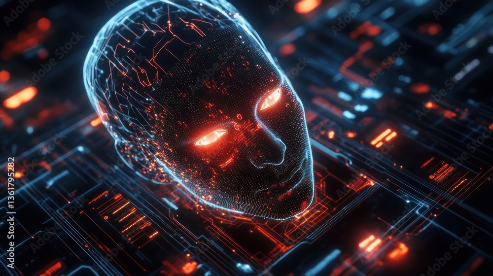 Fototapeta premium Futuristic artificial intelligence with a cybernetic face on a digital network