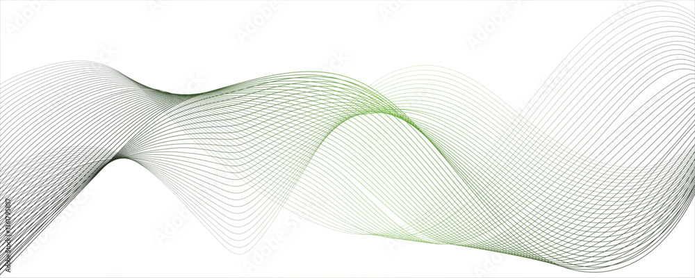 Fototapeta premium Abstract green and black wave geometric Technology, data science frequency gradient lines on transparent background. Modern green moving lines design element. Futuristic technology concept.
