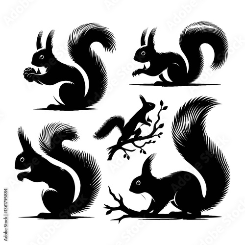 Set of black and white squirrel 