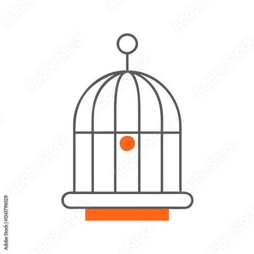 A minimalist birdcage illustration, featuring a simplistic design with clean lines and an orange accent, concept freedom, confinement, and artistic representation for various creative projects.