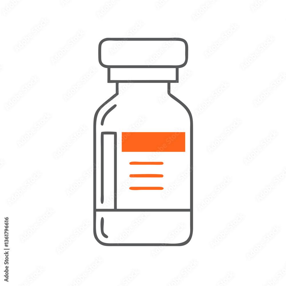 An illustrated medicine bottle with an orange label, concept healthcare and wellness, emphasizing the importance of medication and pharmaceutical services in promoting health. An illustrated medicine bottle with an orange label, concept healthcare and wellness, emphasizing the importance of medication and pharmaceutical services in promoting health.