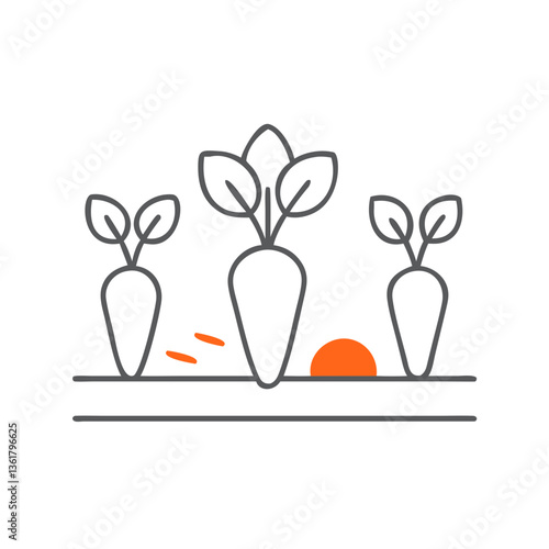 Garden with root vegetables growing in soil, symbolizing farming, gardening, food production, and harvest
