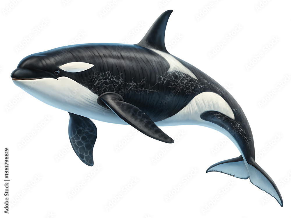 Fototapeta premium Orca Killer Whale - Isolated on White Background as Transparent. PNG. AI GENERATED