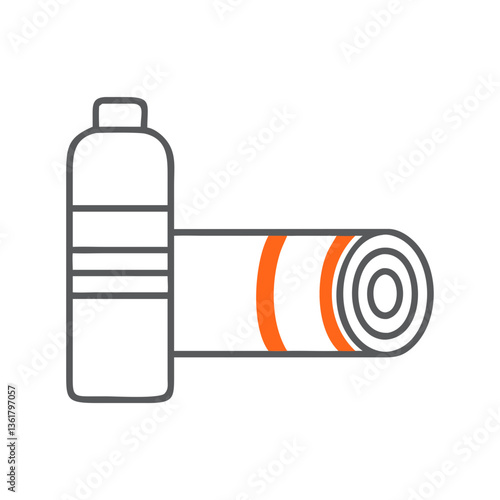 Flat icon of a sports bottle and rolled mat, symbolizing yoga practice, fitness routines, wellness, and physical activity preparation
