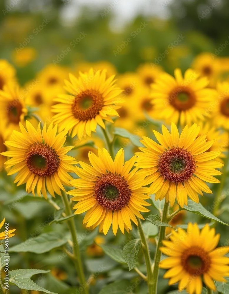 Vibrant yellow wild sunflowers in full bloom, blurred background, nature, meadow Vibrant yellow wild sunflowers in full bloom, blurred background, nature, meadow