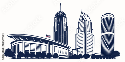  Charlotte skyline, elegantly capturing the Bank of America Tower and Truist Center in a continuous-line style.