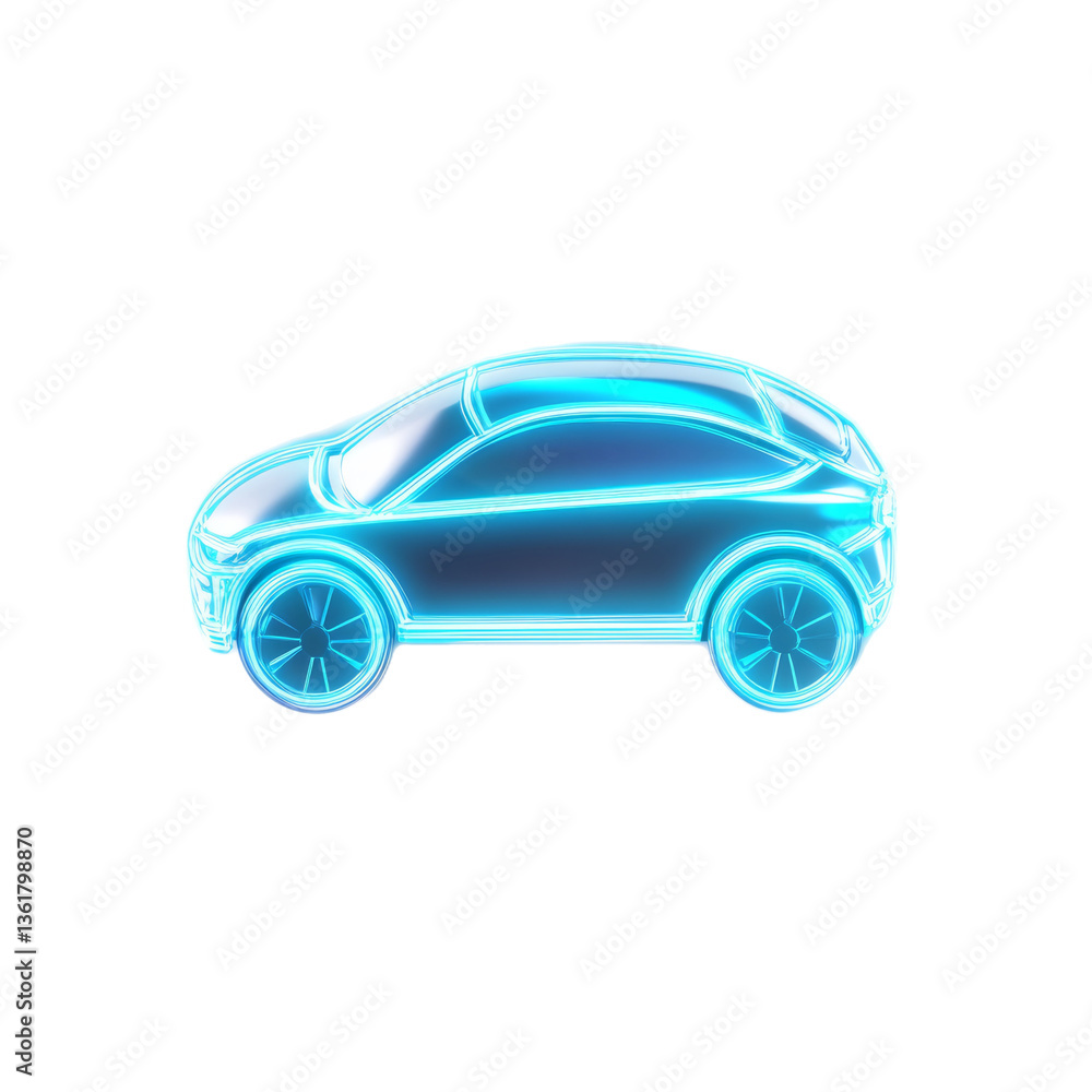 Futuristic neon blue car simulation with transparent effects Futuristic neon blue car simulation with transparent effects