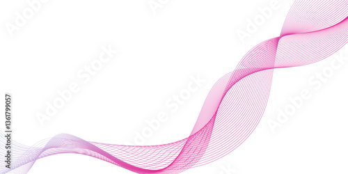Abstract ping color wave line background, abstract smoke wispy shapes and formation, Pink curly ribbon isolated on white Pink ribbon symbolizing breast cancer awareness, 