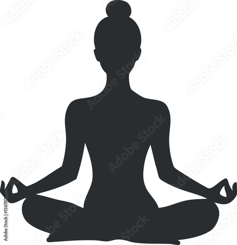 Silhouette of a woman in lotus pose for meditation and relaxation themes.
