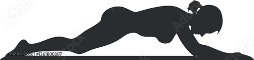 Silhouette illustration of a woman in a plank yoga pose for fitness design.