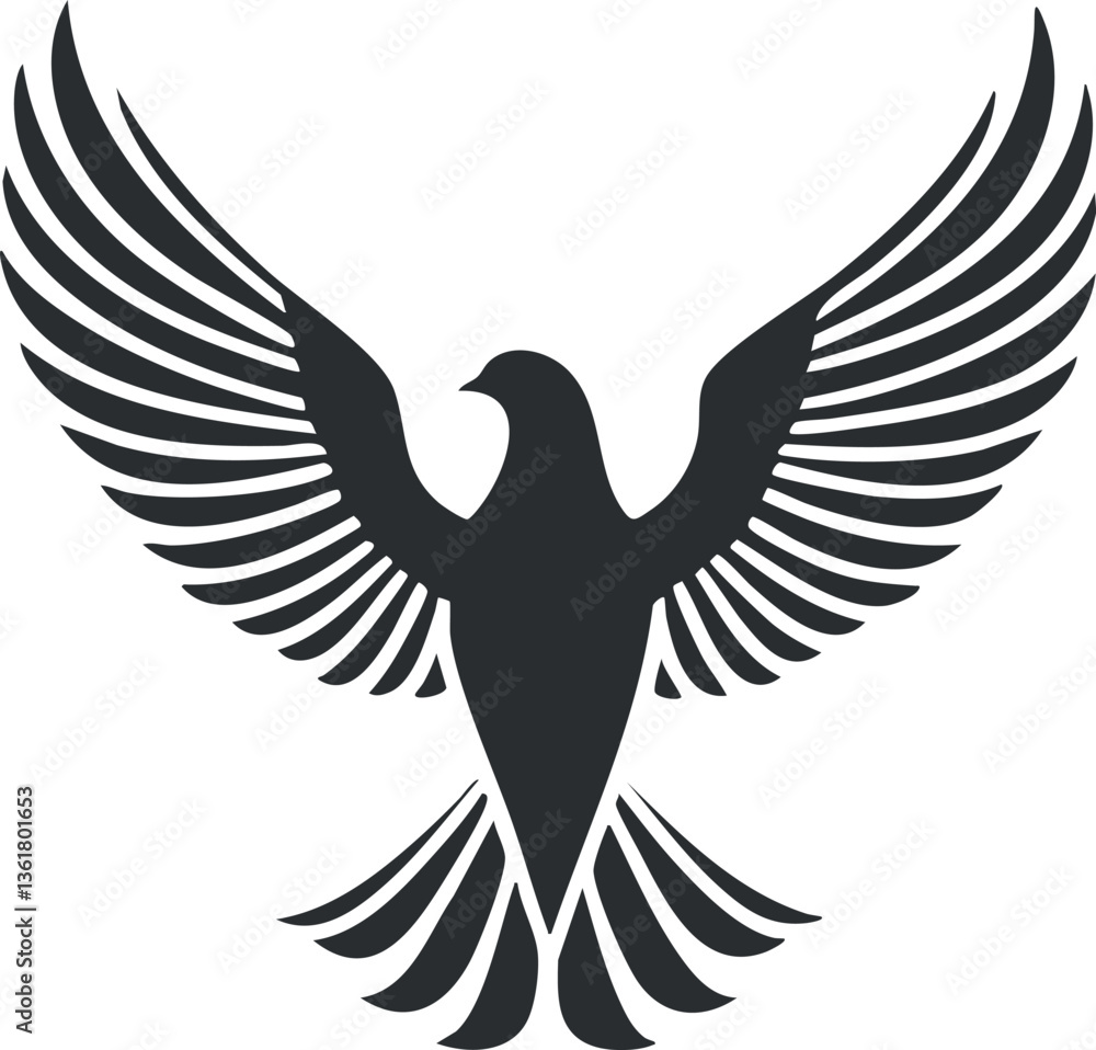 Obraz premium Black silhouette of a bird in flight, symbolizing freedom and power for designs.