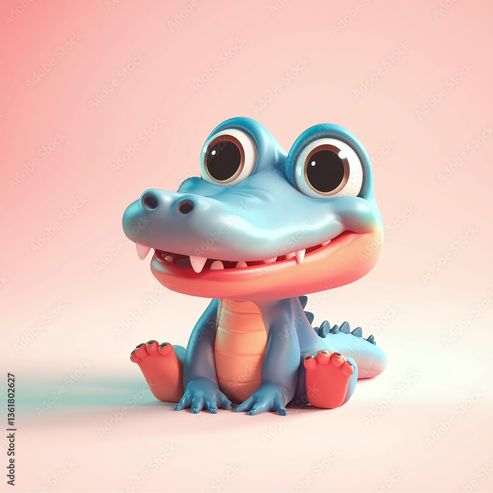 Fototapeta premium Captivating 3D Rendering: An Adorable Cartoon Alligator Character with a Gentle Gaze on a Gradient Background, Exuding Playfulness and Charm, Perfect for Children's Content and Creative Projects