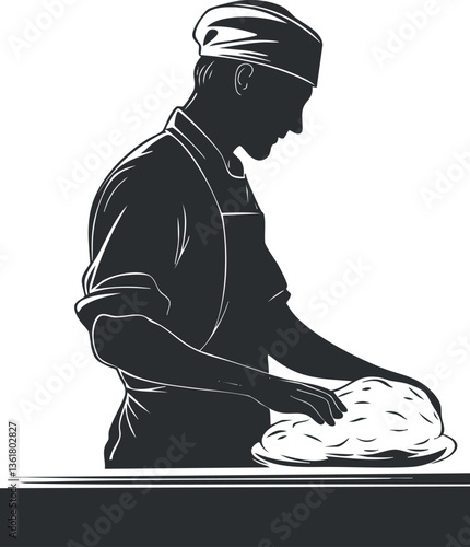 Silhouette of a baker kneading dough, ideal for culinary and bakery themes.