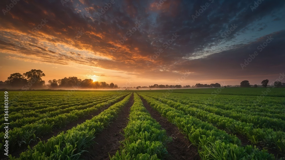 A serene landscape of lush green fields at sunrise, showcasing nature's beauty and tranquility. A serene landscape of lush green fields at sunrise, showcasing nature's beauty and tranquility.
