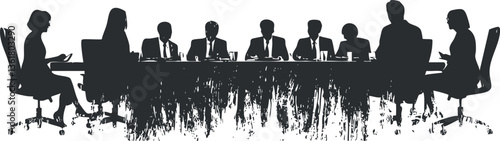 Silhouette vector of business meeting in boardroom for corporate and professional themes.