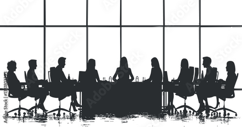 Silhouette of people in a business meeting for corporate strategy discussions.