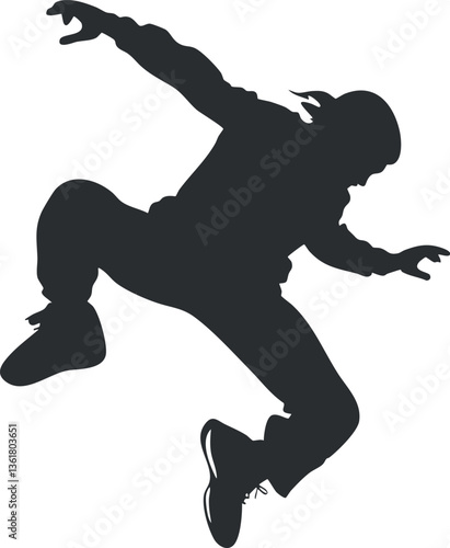 Silhouette of a skateboarder performing a jump trick, ideal for extreme sports designs.