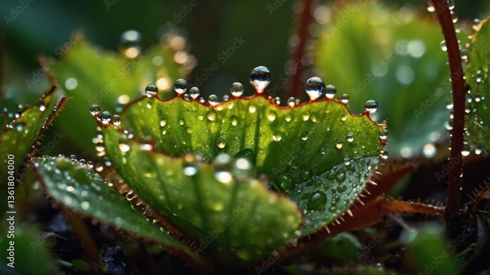 Close-up of green leaves adorned with water droplets, showcasing nature's beauty and detail. Close-up of green leaves adorned with water droplets, showcasing nature's beauty and detail.