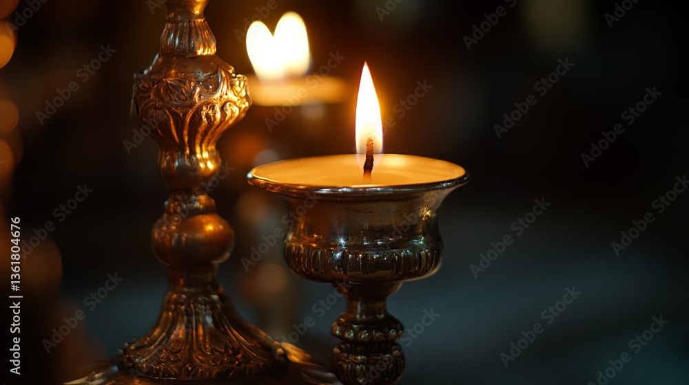 Fototapeta premium Illuminated candles flicker gracefully in ornate holders, casting a warm and mystical glow.