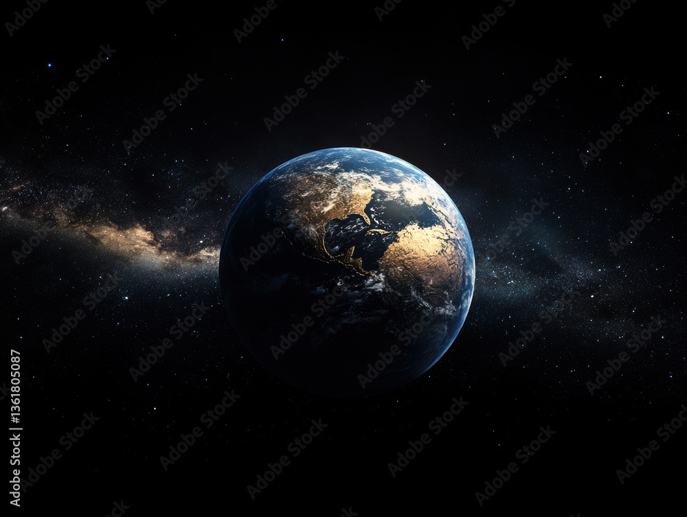View of Earth from space showcasing vibrant continents and oceans View of Earth from space showcasing vibrant continents and oceans