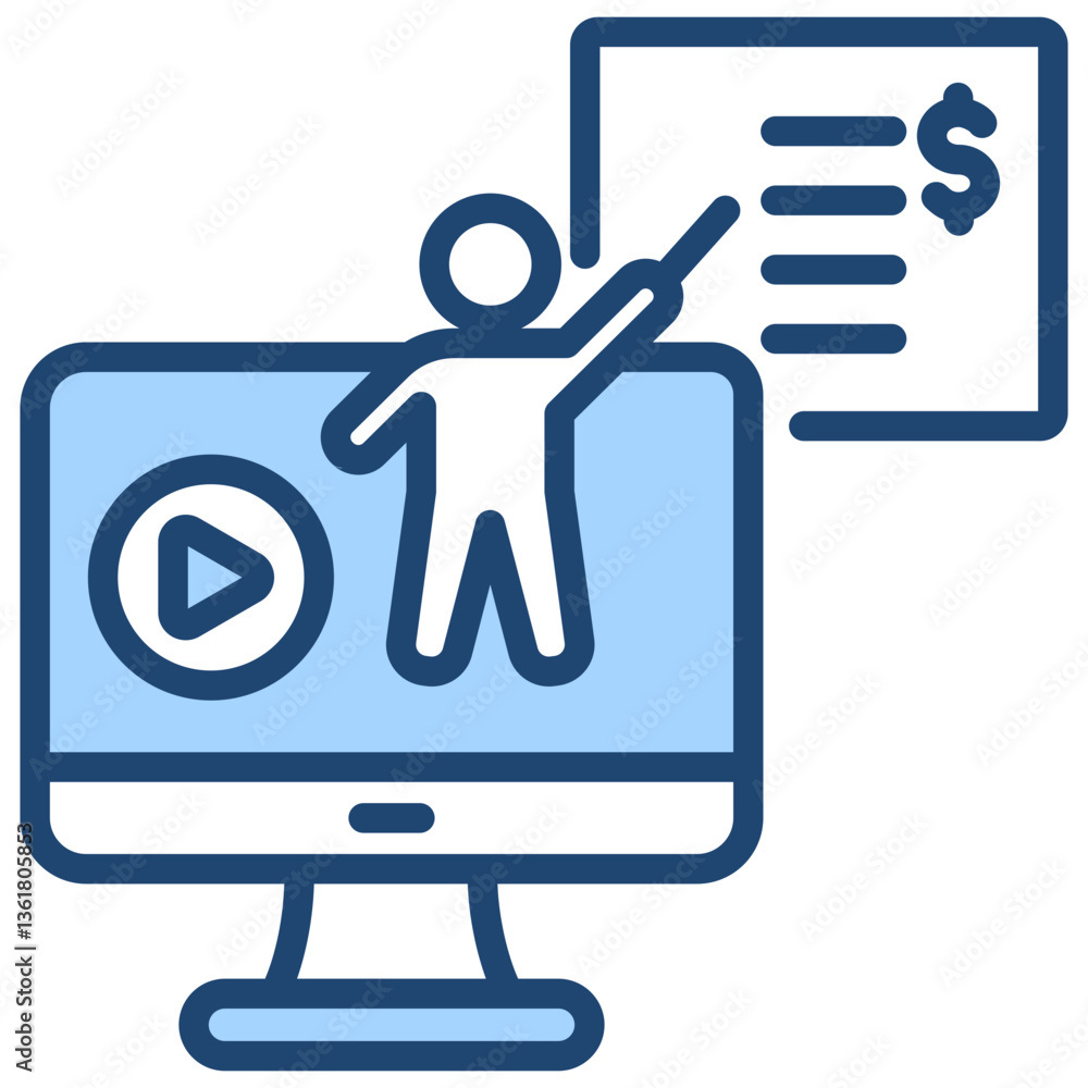 Online Course Sales Icon Lineal Blue Style Online Course Sales Icon Lineal Blue Style