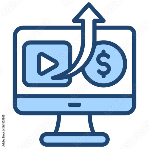 Content Monetization Icon Lineal Blue Style