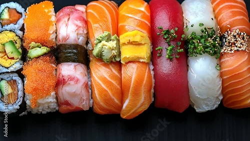 Wallpaper Mural Sushi platter variety, colorful array, delicious presentation, perfect for restaurant menus Torontodigital.ca