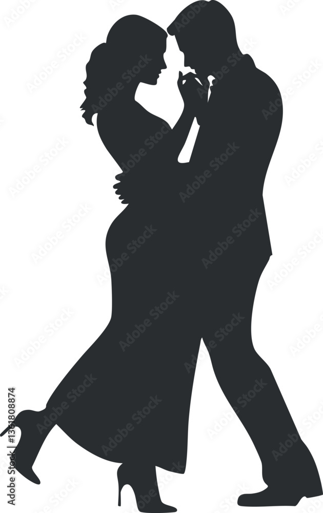 Elegant silhouette of a dancing couple in romantic embrace, perfect for dance themes. Elegant silhouette of a dancing couple in romantic embrace, perfect for dance themes.