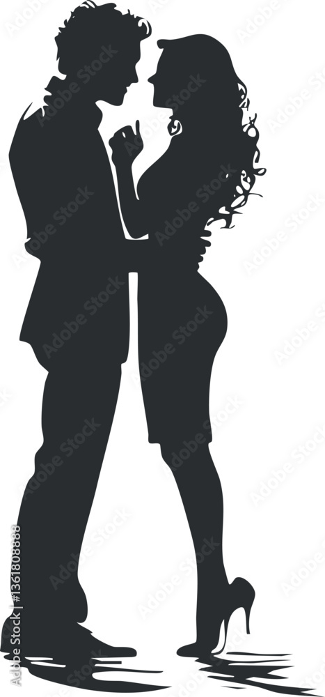 Silhouette of a romantic couple dancing in an embrace, ideal for love-themed designs. Silhouette of a romantic couple dancing in an embrace, ideal for love-themed designs.