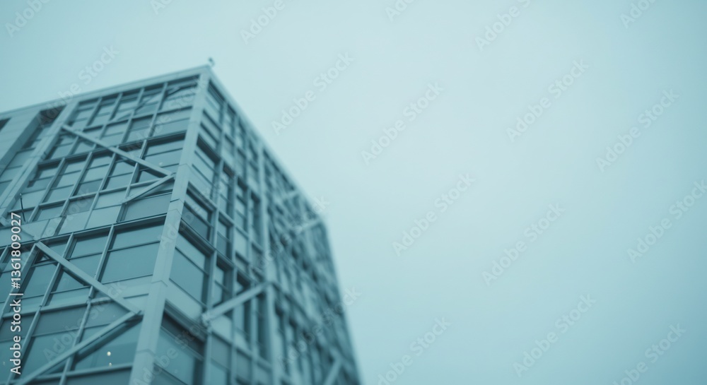 Obraz premium Modern building sharply rises against a cool blue sky. AI Generated