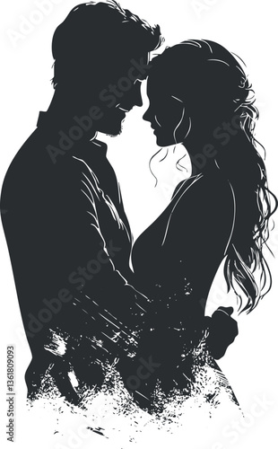 Romantic couple silhouette illustration for posters or greeting card designs.