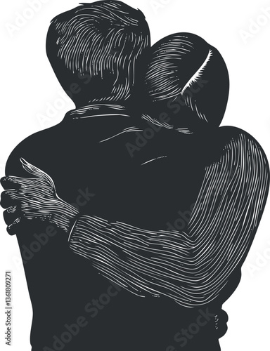 Silhouette of a couple embracing, symbolizing love and intimacy for romantic themes.