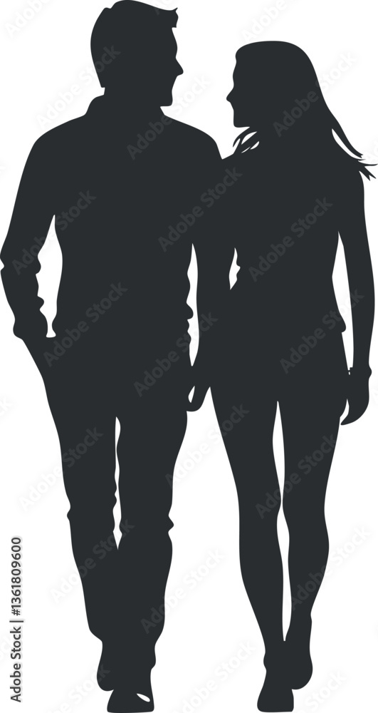 Silhouette of a couple walking together, ideal for romantic and relationship themes. Silhouette of a couple walking together, ideal for romantic and relationship themes.