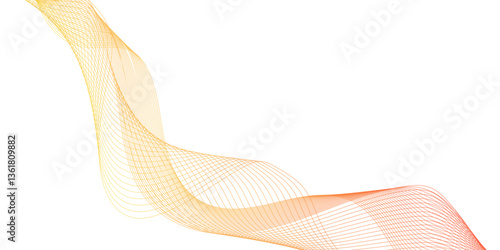 Glossy gold ribbon on a white background with copyspace, abstract wave element for design. digital frequency track equalizer, abstract orange wavy line wavy abstract or Stylized line art background.