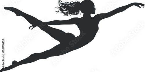 Silhouette of a graceful dancer performing an elegant leap for artistic themes.