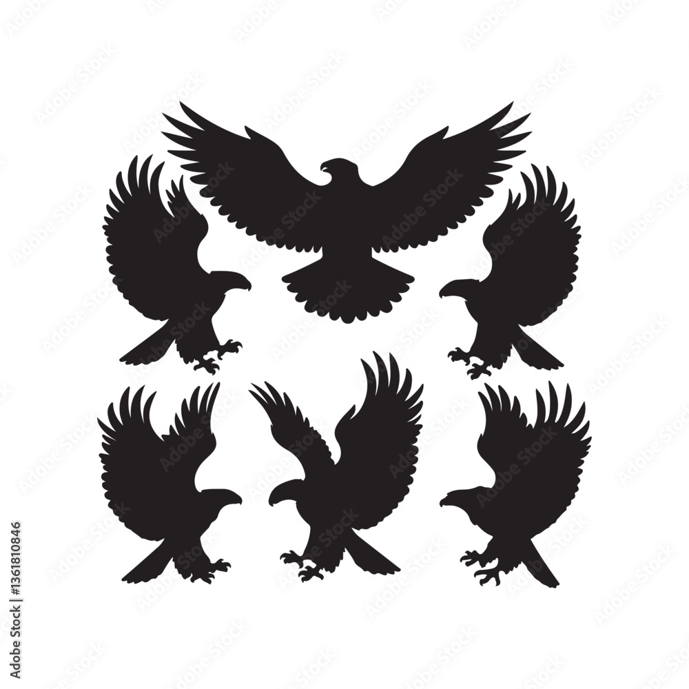 Obraz premium Set of silhouette different type of eagle vector on white background 