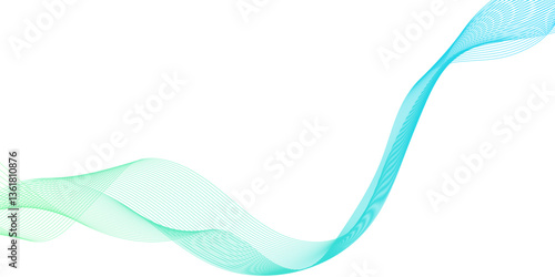 Green blue wave line abstract background design element curves banner, with floating particles for abstract nature or eco branding design, natural harmony isolated on transparent background.